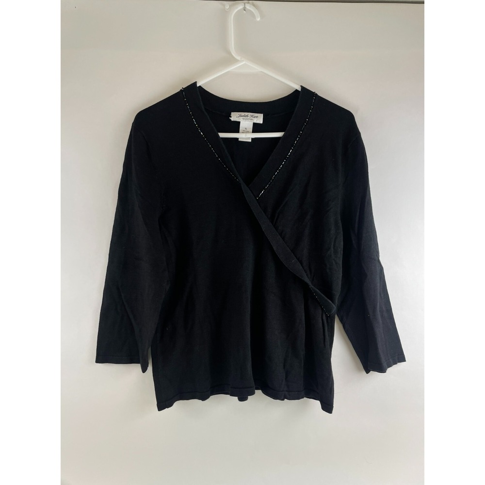 Judith Hart Sweater, Women's Size XL, Black, Vintage, Silk Blend, 3/4 Sleeve